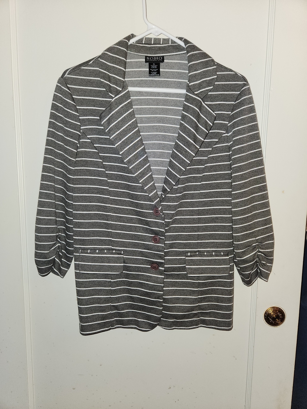 Soho Apparel Gray & White Striped Women's Blazer